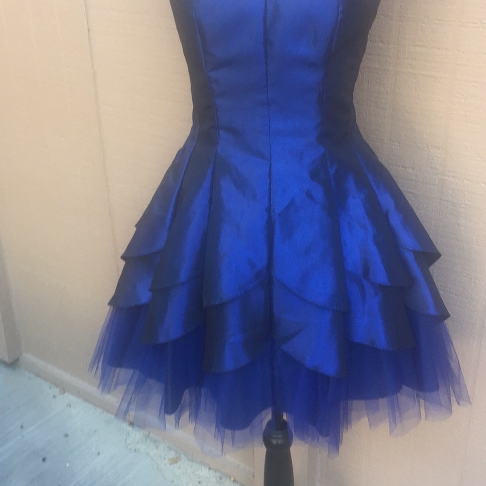 Sz 7/8 Steppin Out Electric Blue Strapless Dress - Picture 3 of 6